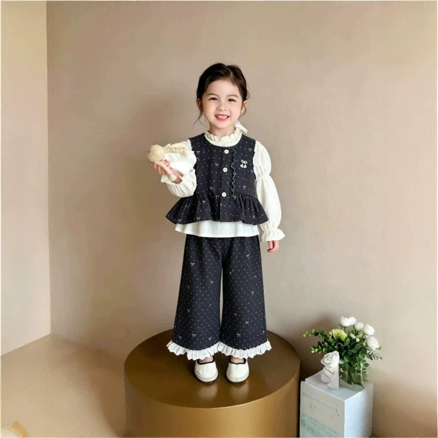 Girls' outfit set  new spring/autumn style - trendy and chic kids' spring collection - baby's little chic vest three-piece set - fashionable