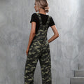 European and american style overalls  cross-border women's clothing street fashion camouflage large flap pocket pantsstraight-leg denim overalls