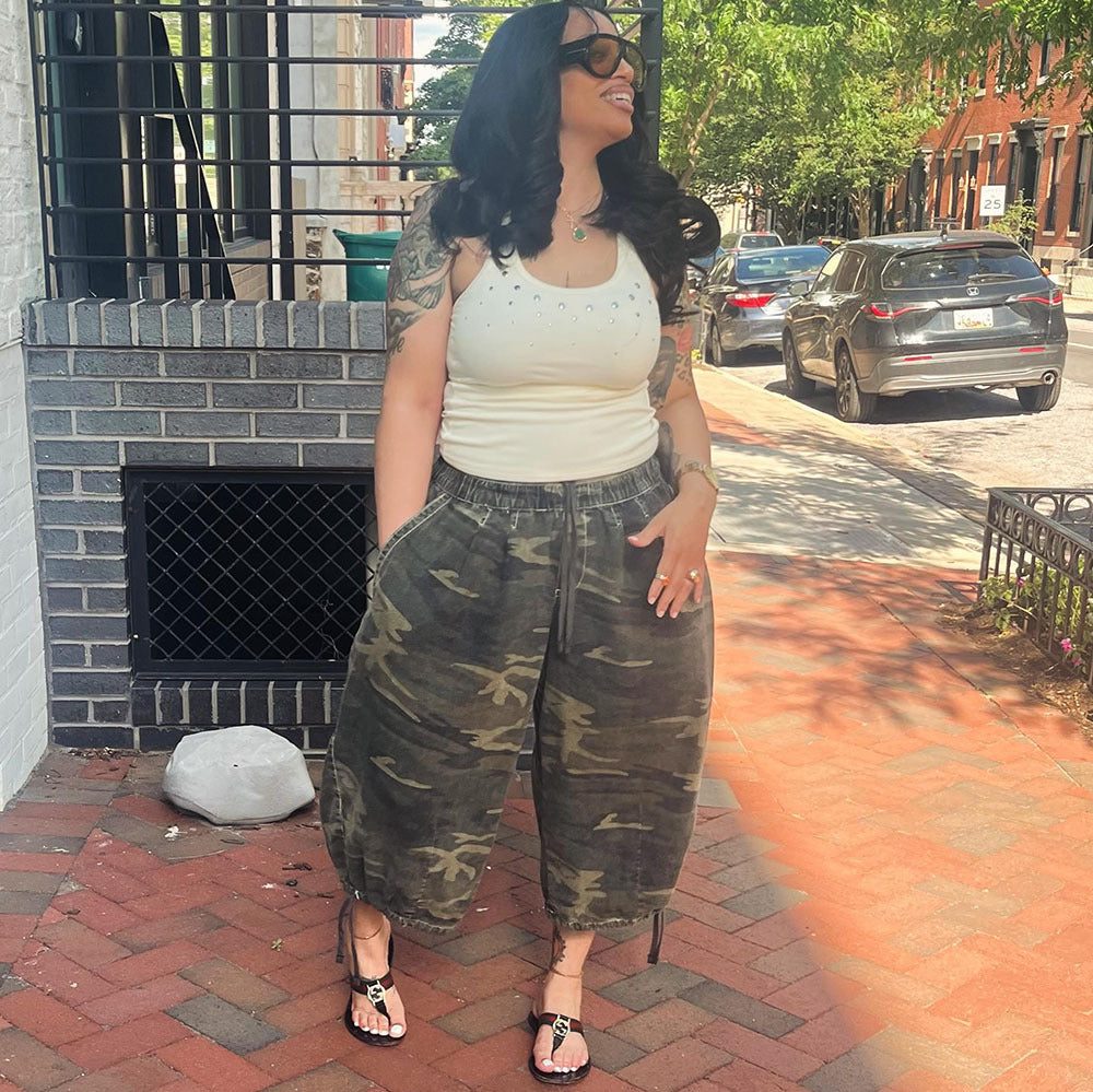 European and american style loose camouflage cropped jeans -  cross-border women's streetwear fashion wide leg denim pants