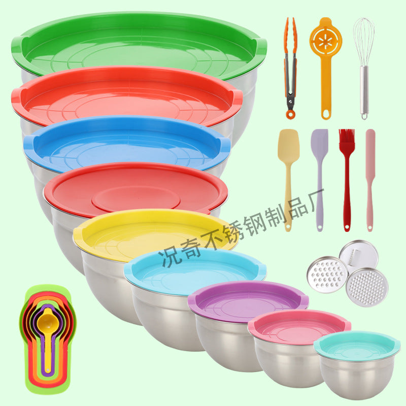 thickened stainless steel salad basin non-slip silicone bottom mixing egg bowl salad cooking basin baking egg bowl