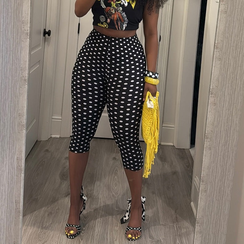 ins same style european and american clothing new arrivalfashioneasiest for match polka dot printing style mid-waist tight casual