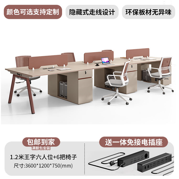 Office desk and chair set - 4/6 seater minimalist modern office table with partition workstation computer desk booth