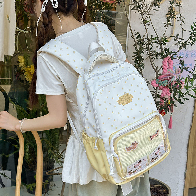 Versatile japanese-style star & polka dot kids' backpack - new korean design, large capacity, cute outdoor tote bag/backpack for boys & girls