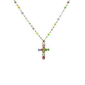 Early spring dopamine colorful cross necklace women's light luxury niche design clavicle chain vacation style choker accessories