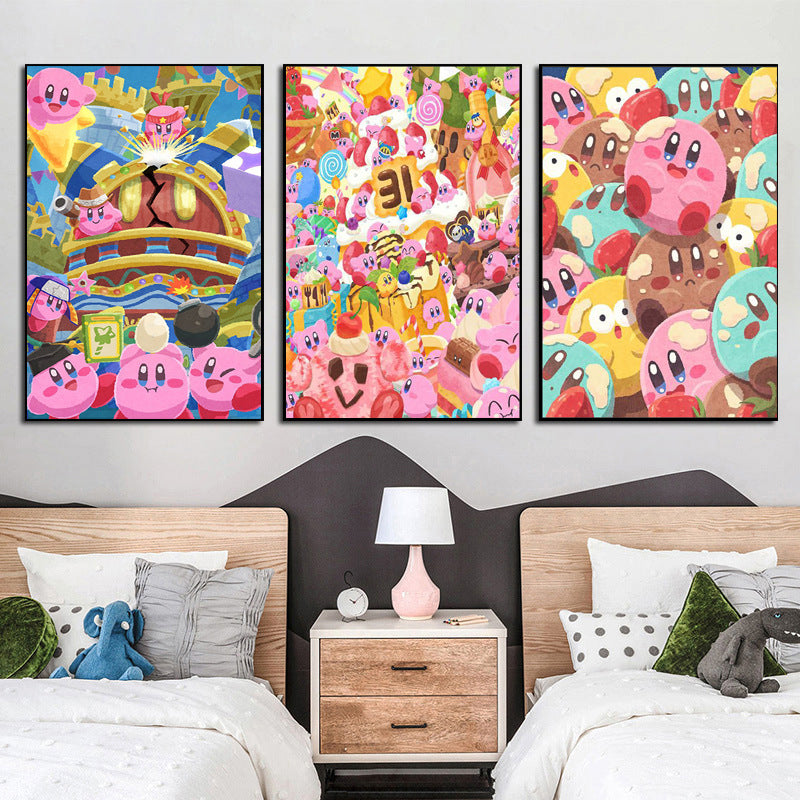Star Kirby decorative painting pink girl bedroom children's room hanging painting cartoon animation cute princess bedside mural