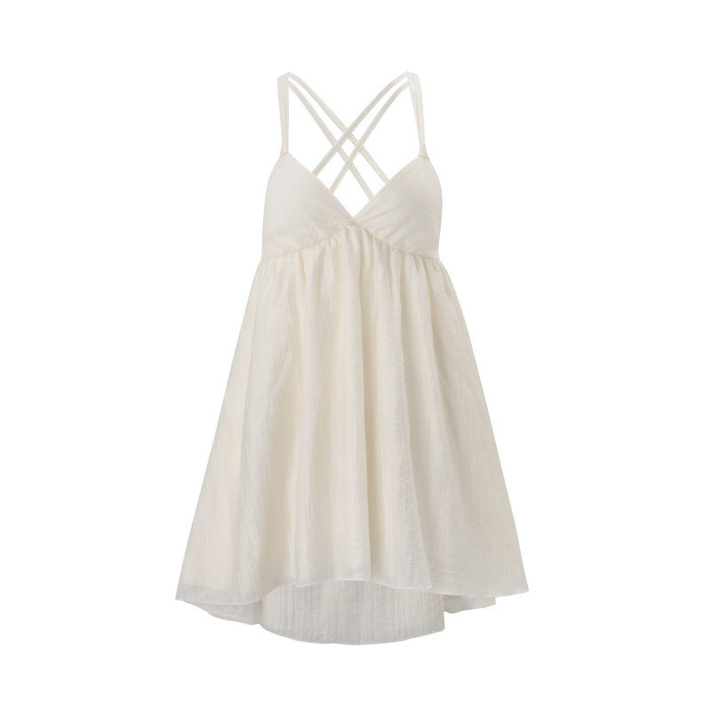 Ins european and american style women's clothing  summer new v-neck hollow-out backless beach vacation loose sundress