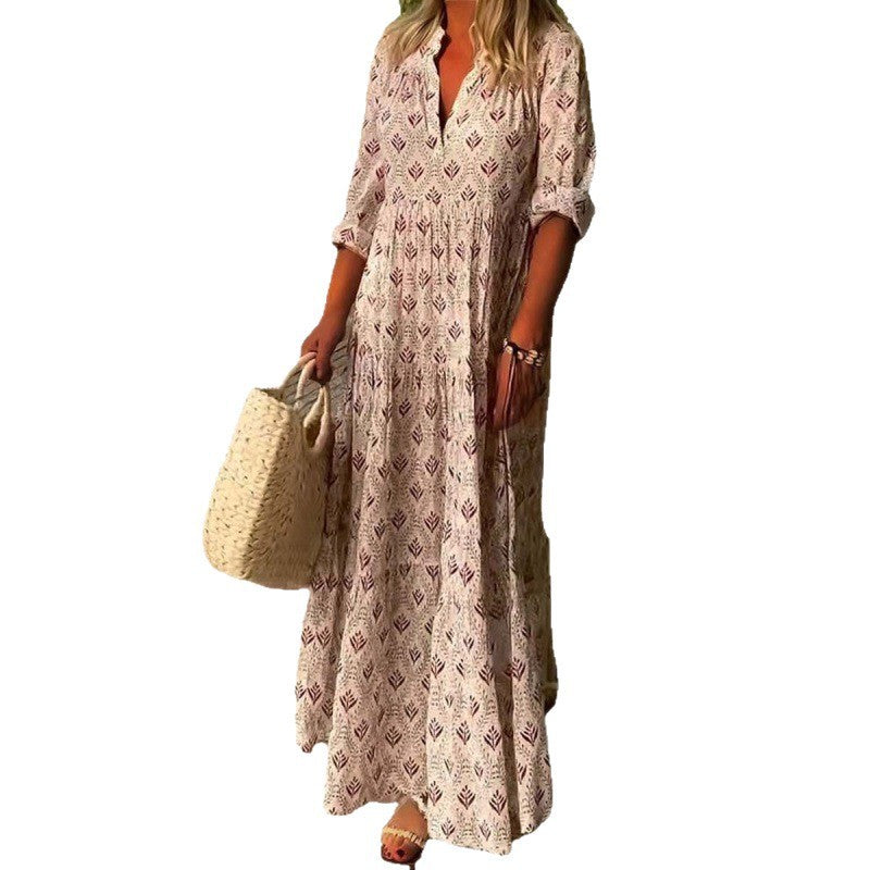 Export fashion women's clothing cross-border  summer new arrivalretro stand collar plus sizefashionloosedresslong