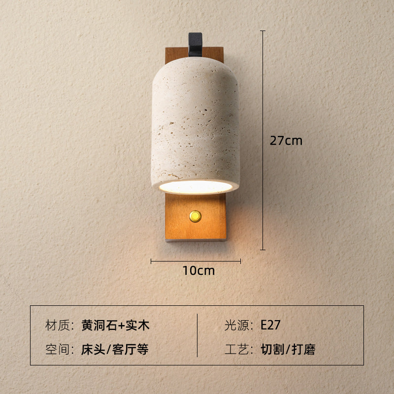 Yellow travertine Japanese cream wabi wind bedroom bedside wall lamp entrance aisle living room designer retro homestay