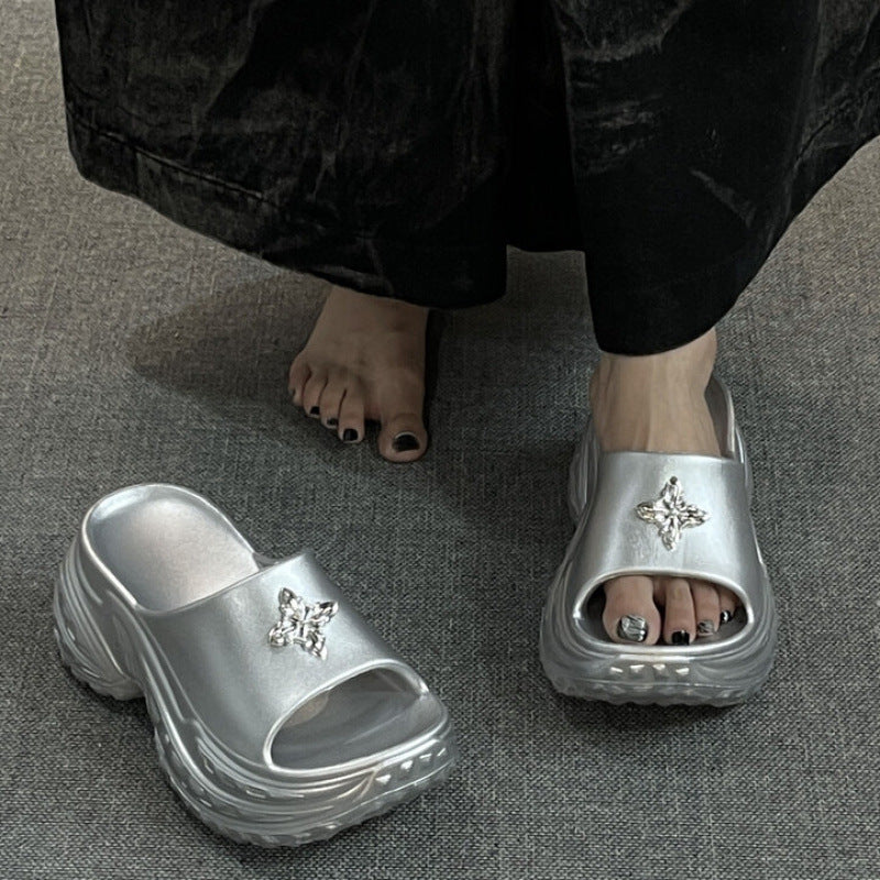 Trending chunky heel slides for women - summer 2025 new fashion high heel sandals - wedge heel slides for women's outdoor wear