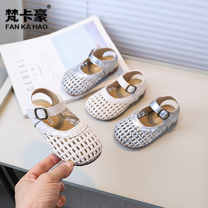 Vancahao girls' sandals: new summer  collection - kids' woven closed-toe first walker shoes, korean style girls' beach sandals