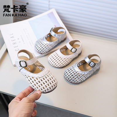 Vancahao girls' sandals: new summer  collection - kids' woven closed-toe first walker shoes, korean style girls' beach sandals