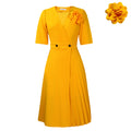 C8628 women's foreign trade summer  v-neck fashion short sleeve solid color elegant pleated african european and american style dress