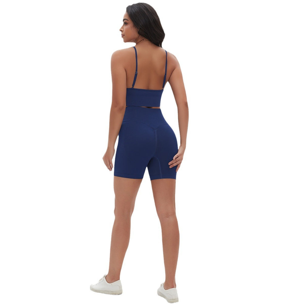 seamless knittingpure color high elastic tight sexy yoga suit suspender beautiful back running fitness two-piece set
