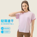 New arrivalplaid thin and breathable quick-drying yoga clothes round neck easiest for match night running reflective strips sports short-sleeved women dss059