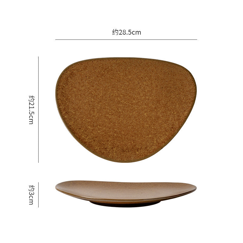 Creative stylish triangle stoneware dinner plate western food steak plate pasta plate cooking plate home practical large dish plate