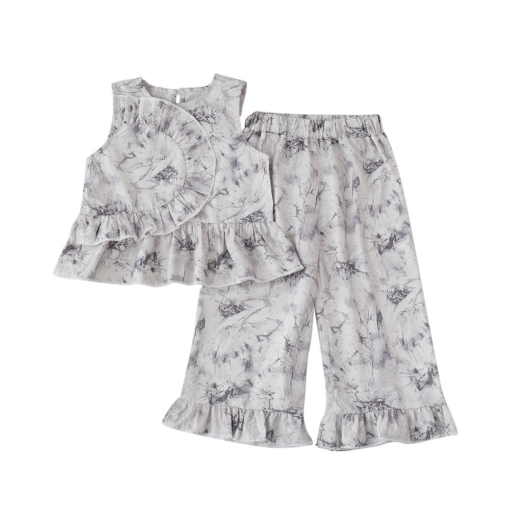 Girls'  chinese style outfit - new summer collection: stylish and traditional summer two-piece set for kids, featuring ink wash painting design