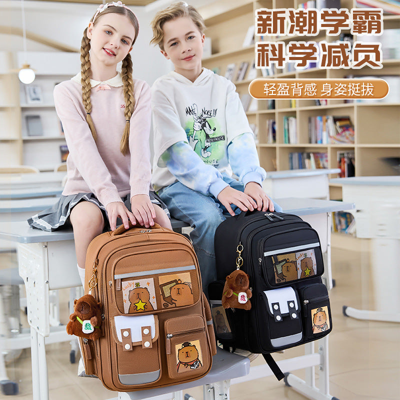 Capybara backpack - perfect for elementary school students (grades 1-6), boys and girls. spine-protecting, lightweight, and extra-sized