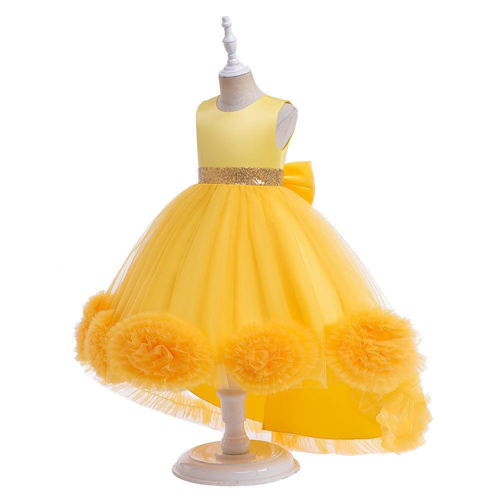 in stockkids dress ball flower tail wedding dress princess dress piano performance dress female baby dress