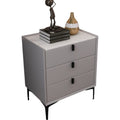 Ready-to-ship, modern, minimalist faux leather bedside table with three drawers, italian-style high-end, popular bedroom solid wood nightstand