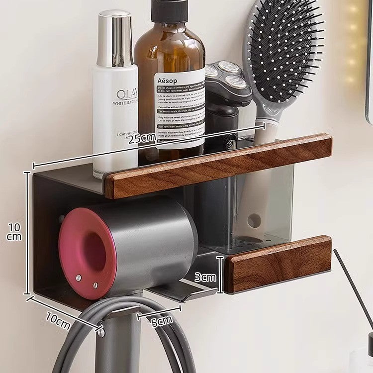 Walnut non-punching electric hair dryer bracket hair dryer wall hanger toilet toilet storage shelf storage artifact
