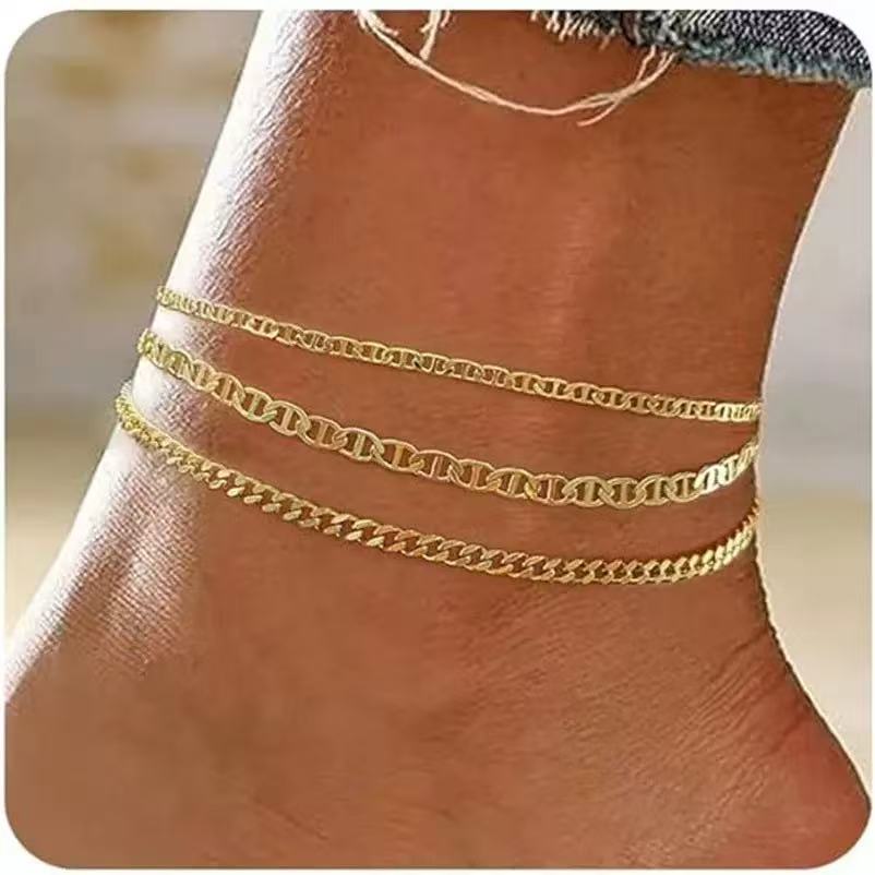 Gold double-layer/three-layer stackable beaded chain bracelet - trendy & versatile women's fashion jewelry - wholesale for cross-border e-commerce
