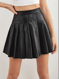Ebay  best selling pu pleated skirt summer sexy skirt elegancehigh waist leather skirt fashion style cross-border