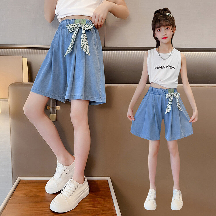 Girls' shorts summer pants kids summer pants outerwear  new girls' tencel lightweight capri pants