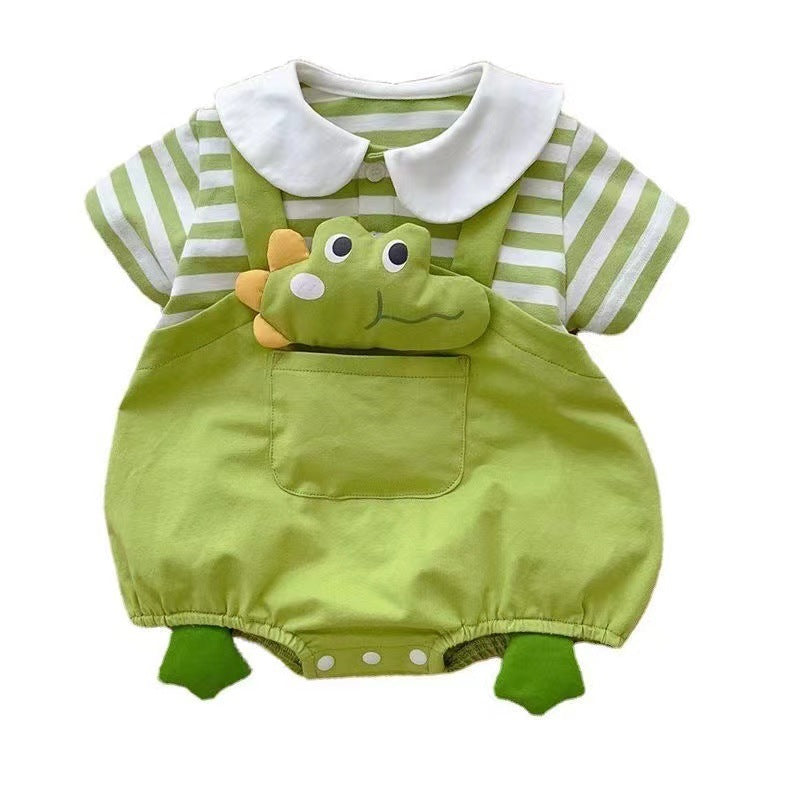 Baby boy summer short-sleeved butt-covering clothes for men and women, baby triangle rompers, summer clothes, newborn fashion cartoon clothes
