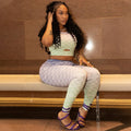 European and american style cross-border activewear women's outfit: cutout slim-fit printed pants and tank top set - two-piece with skinny jeans