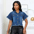 Amazon  cross-border fashion trendy turn-down collar washed fringe denim jacket shirt for summer (us/eu)
