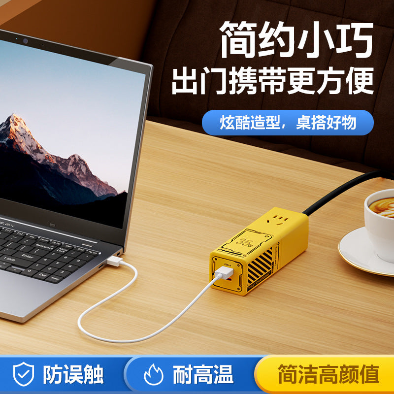 Power strip - home, dorm, office - long cord, usb, wall-mountable, multi-function socket - yellow