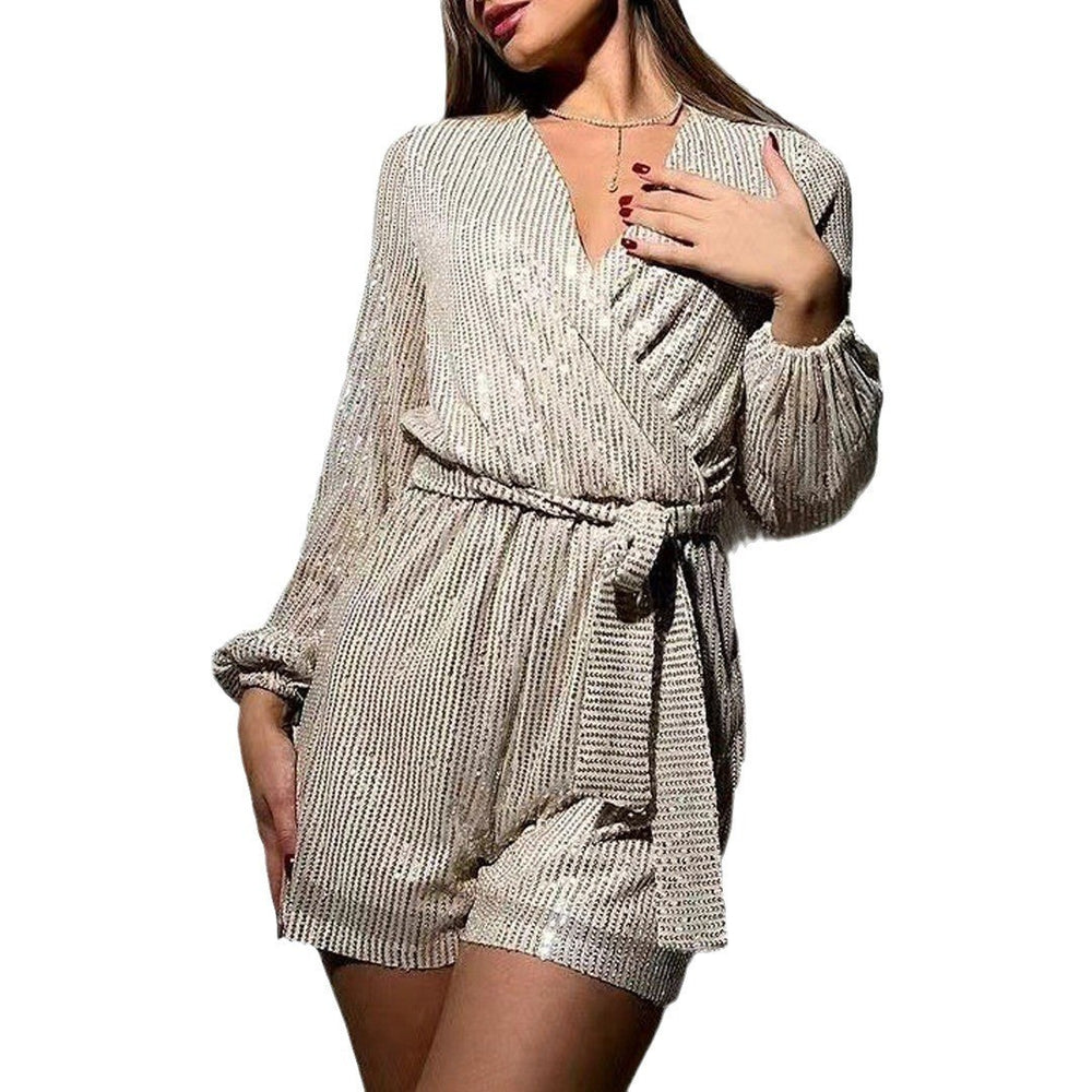 new european and american cross-border  direct sales holiday party fashion sequin long sleeve dress jumpsuit