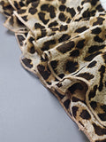 V neckknitting leopard printpatchworkdresslong sleevesilmruffles hemsexy women's shortdress