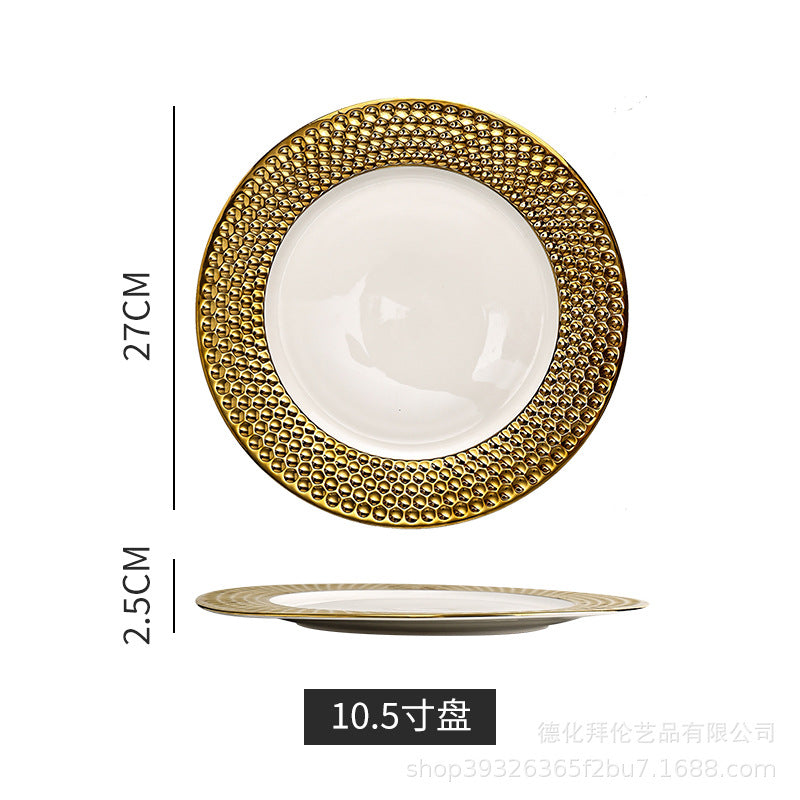 Accessible luxury pastry plate ceramic gold rim western food plate special ceramic steak plate commercial tableware casual model room decoration