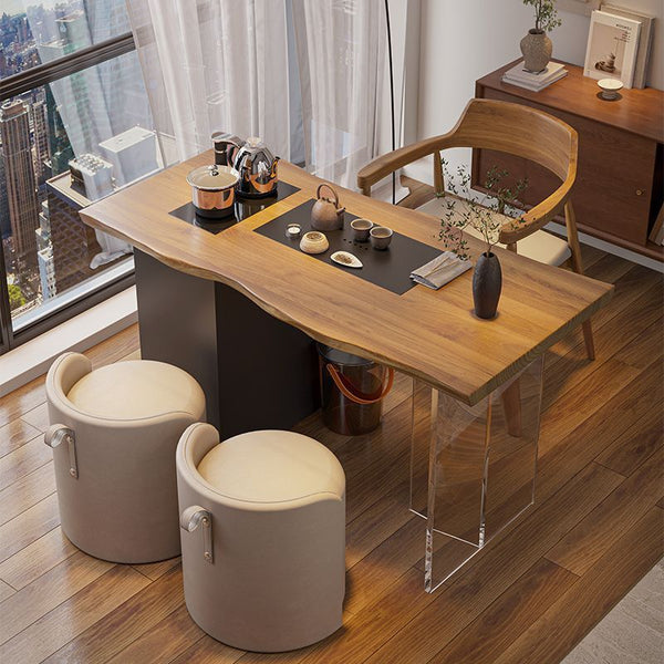 New Chinese-style solid wood tea table integrated with a complete set of simple log balcony tea table household small apartment tea table and chair combination