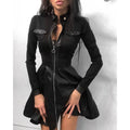 Aliexpress  foreign trade women's autumn/winter new fashion pu leather patchwork waist dress