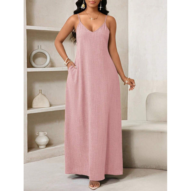 Amazon european and american bohemian style backless loose dress women's  summer new simple skirt