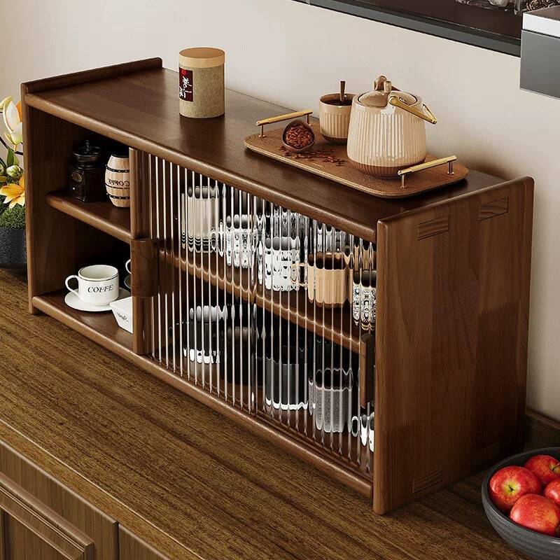 Solid wood dustproof cup holder changhong glass tea set storage cabinet cup water cup coffee cup storage rack desktop storage box