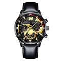 Men's cross-border fashion watch - date, six-hand, leather strap, quartz movement, luminous sports wristwatch - wholesale gold