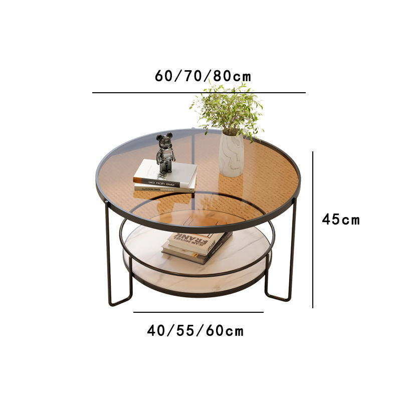 Minimalist mini home table - trendy modern light luxury style - tempered glass round coffee table for small apartments and living rooms