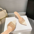 new arrival women's sandals best selling transparent mesh cut out pointed toe high heels stiletto sandals easiest for matchoutwear half drag