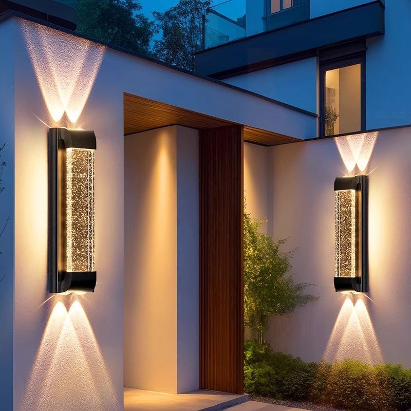 Outdoor waterproof crystal wall light - minimalist modern style for villa courtyards, up and down lighting, outdoor balcony and fence wall sconce