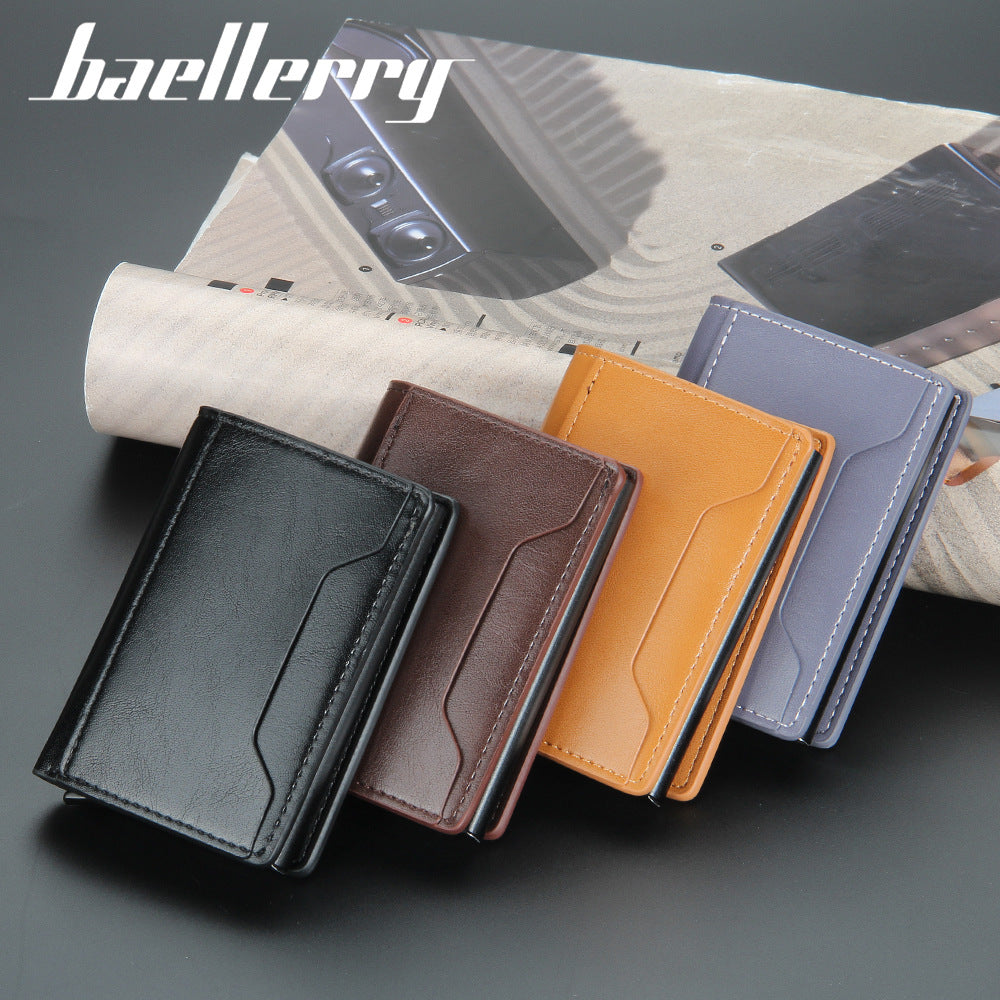 Baellerry men's short card bag RFID card clip multi-card position automatic elastic card anti-magnetic and anti-theft aluminum box card sleeve