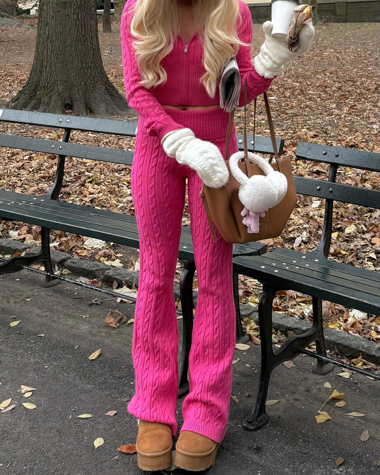 Europe, America 2025 Independent Station Sweater Two-piece Set Casual Comfortable Lapel Long Sleeve Cardigan Straight Pants Knitted Set