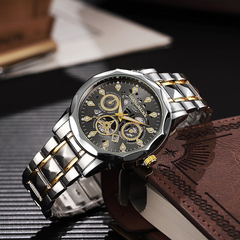 Shangmei brand trendy fashion waterproof luminous business automatic quartz embossed hollow-out men's watch