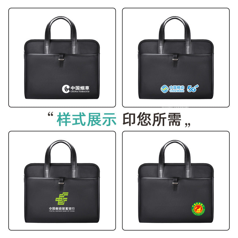 Large capacity zippered business briefcase - waterproof, stylish laptop bag, document organizer for meetings & conferences - custom logo available
