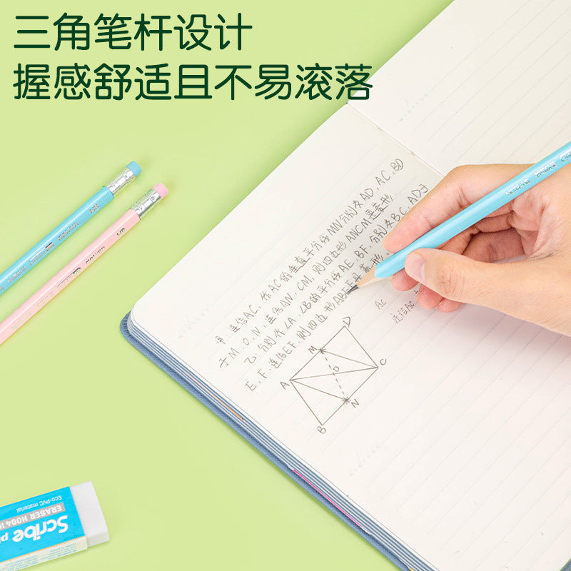 Deli HC11 pencil HB barrel solid color triangle rod with eraser head HB student writing pencil stationery wholesale