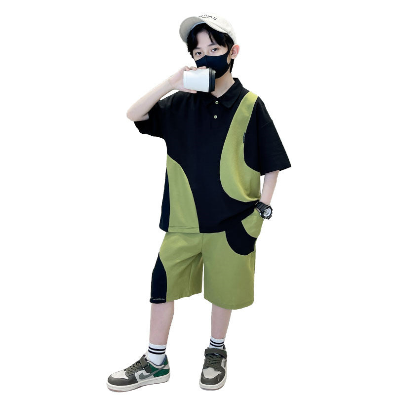 Boys' summer short-sleeve outfit set - lightweight, new  styles for mid-to-large children - stylish and trendy summer streetwear for handsome boys
