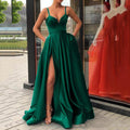 new cross-border spring  fashion dress slimming look color suspender tail banquet satin dress
