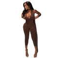 European and american style ins cross-border women's small-leg sports commuter jumpsuit v-neck strap silm pure color trendy jumpsuit